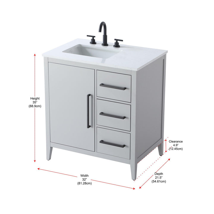 32 Inch Single Bathroom Vanity In Grey - View 6 - Joshua Marshal
