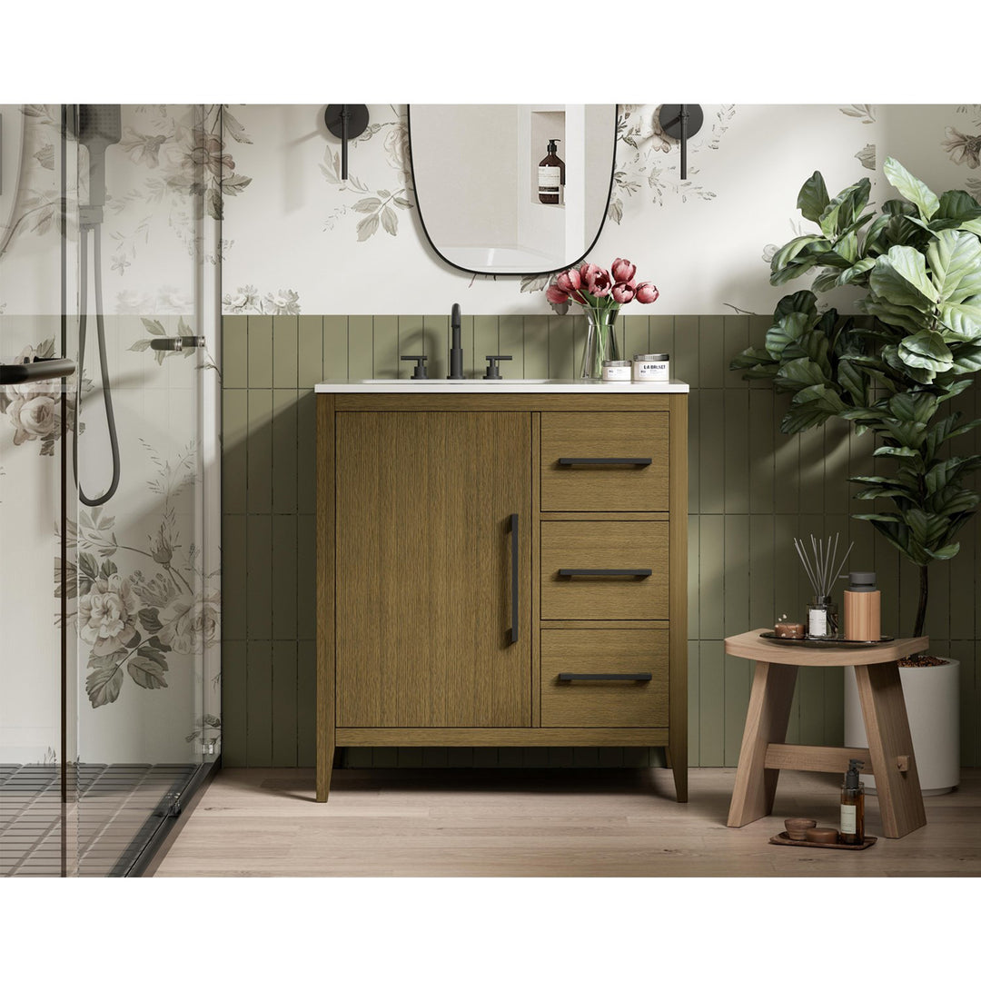 32 Inch Single Bathroom Vanity In Chestnut Brown - View 2 - Joshua Marshal
