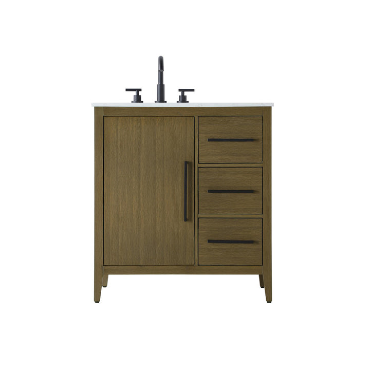 32 Inch Single Bathroom Vanity In Chestnut Brown - View 3 - Joshua Marshal
