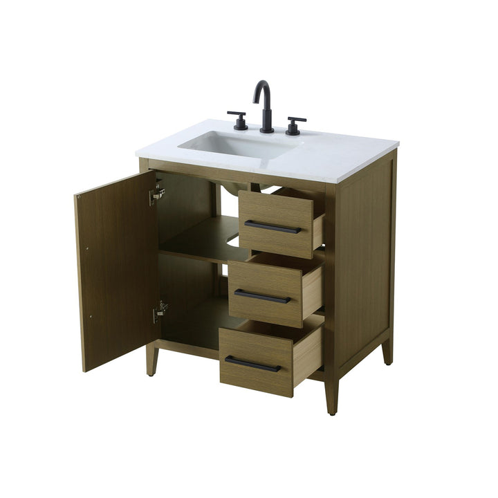 32 Inch Single Bathroom Vanity In Chestnut Brown - View 4 - Joshua Marshal