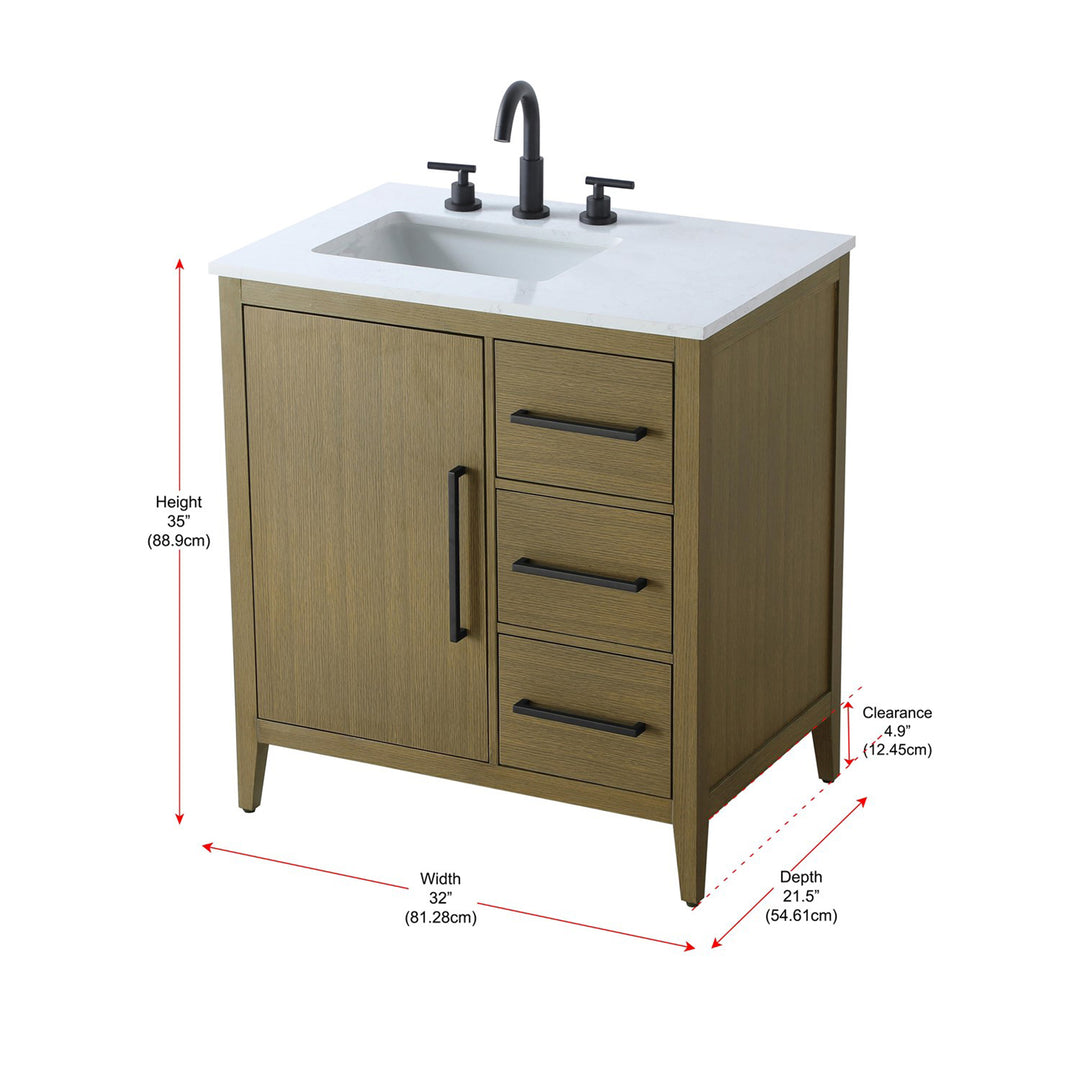 32 Inch Single Bathroom Vanity In Chestnut Brown - View 6 - Joshua Marshal