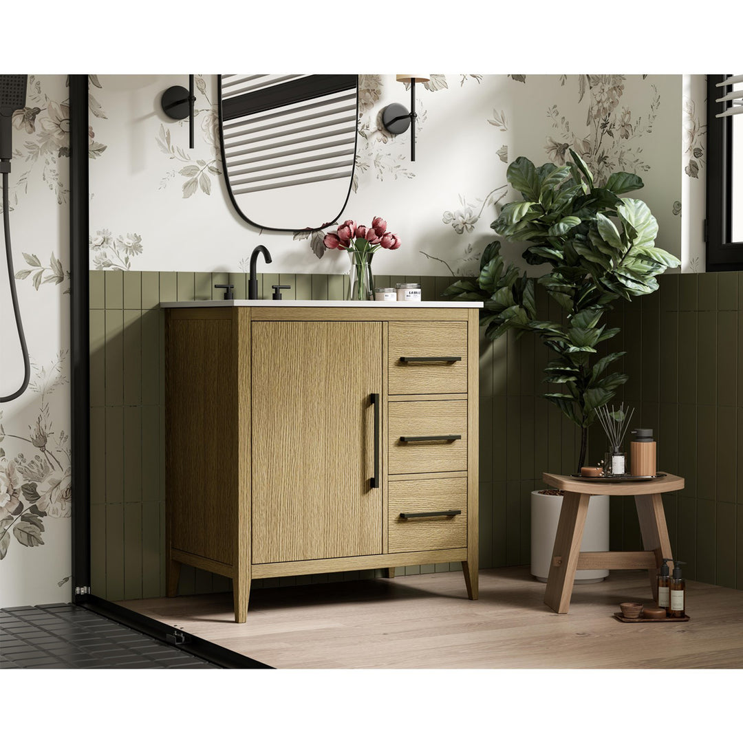 32 Inch Single Bathroom Vanity In Honey Brown - View 2 - Joshua Marshal