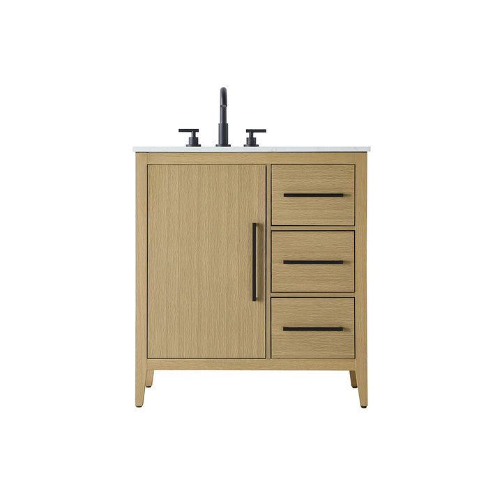 32 Inch Single Bathroom Vanity In Honey Brown - View 3 - Joshua Marshal