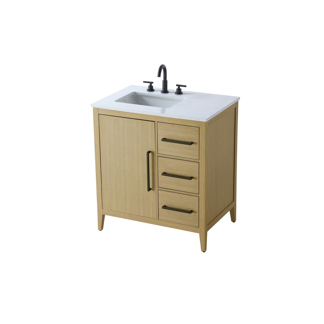 32 Inch Single Bathroom Vanity In Honey Brown - View 4 - Joshua Marshal