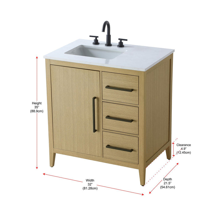 32 Inch Single Bathroom Vanity In Honey Brown - View 6 - Joshua Marshal