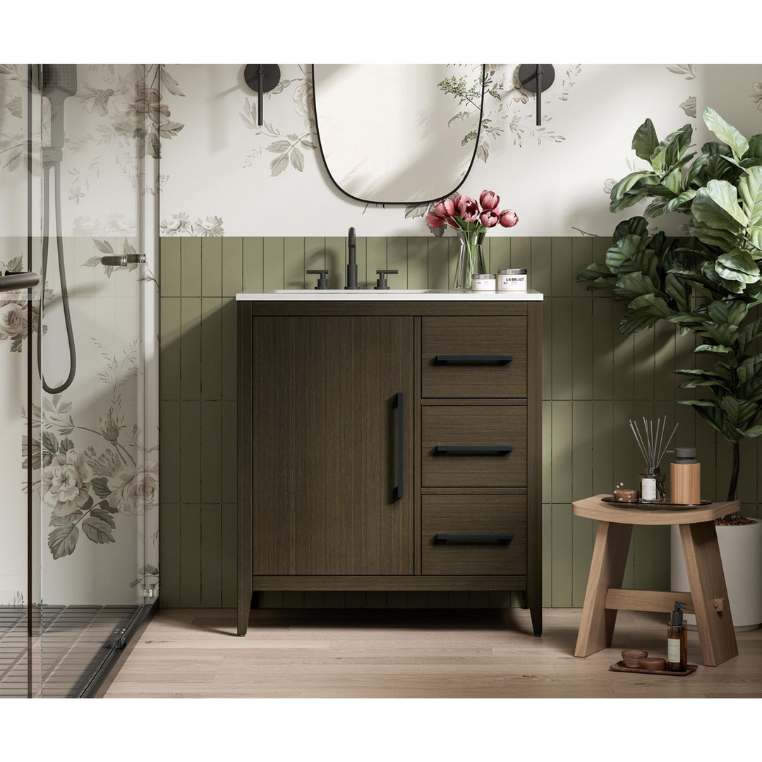 32 Inch Single Bathroom Vanity In Mocha Brown - View 2 - Joshua Marshal