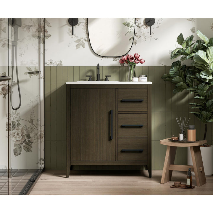 32 Inch Single Bathroom Vanity In Mocha Brown - View 2 - Joshua Marshal