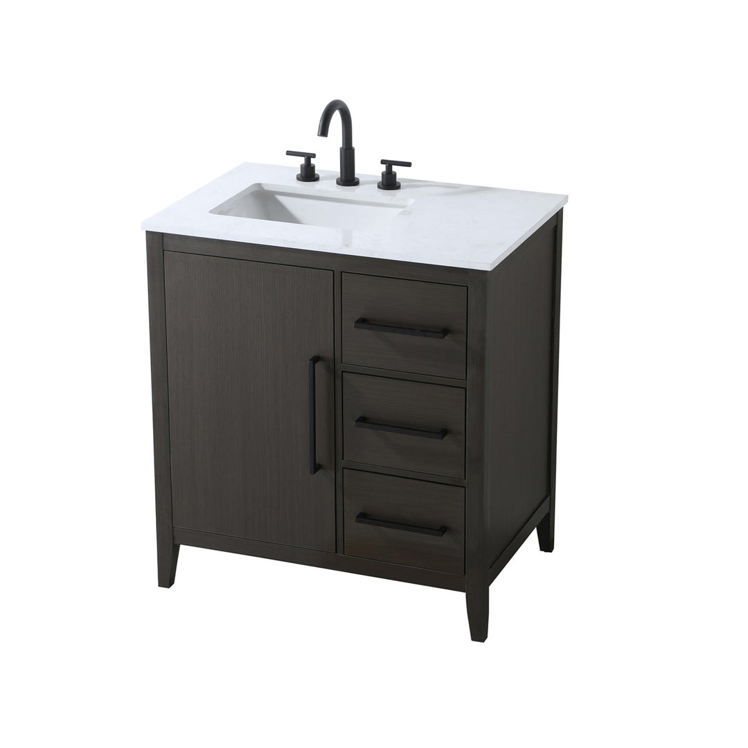 32 Inch Single Bathroom Vanity In Mocha Brown - View 3 - Joshua Marshal