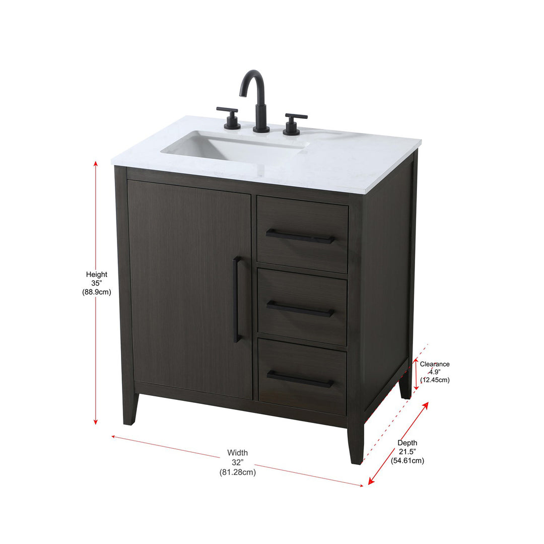 32 Inch Single Bathroom Vanity In Mocha Brown - View 6 - Joshua Marshal