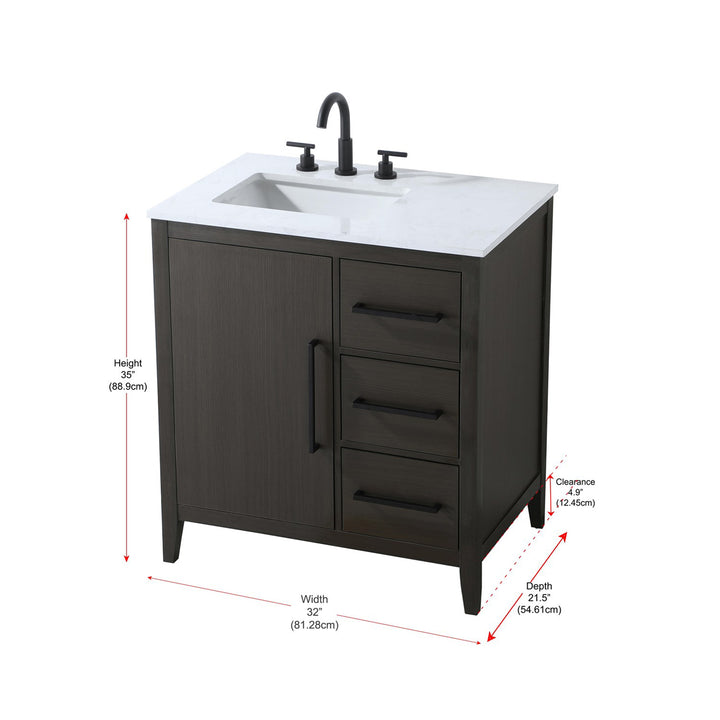 32 Inch Single Bathroom Vanity In Mocha Brown - View 6 - Joshua Marshal