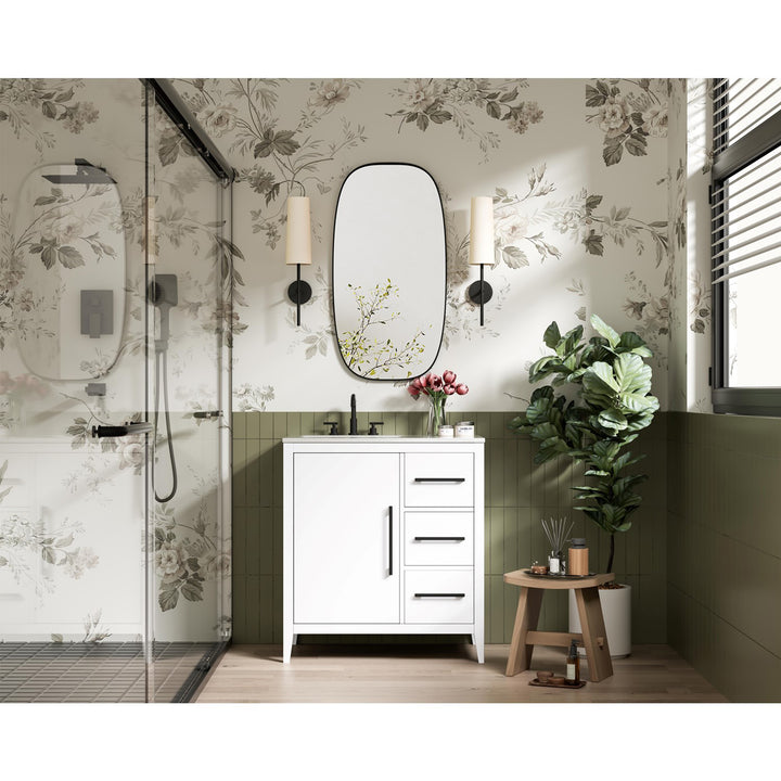 32 Inch Single Bathroom Vanity In White - View 2 - Joshua Marshal