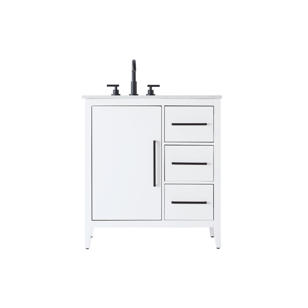 32 Inch Single Bathroom Vanity In White - View 3 - Joshua Marshal