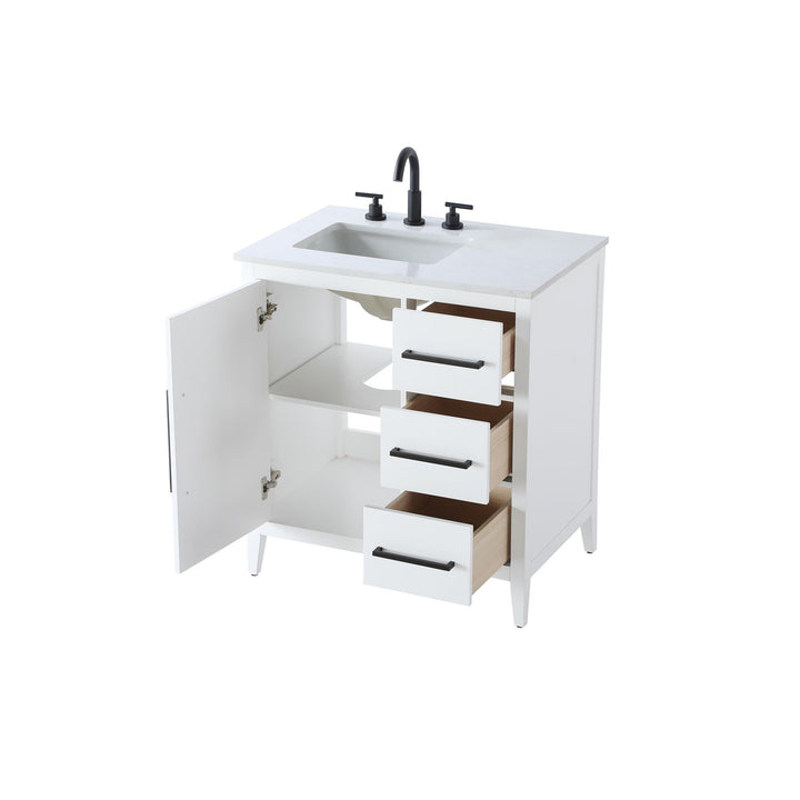 32 Inch Single Bathroom Vanity In White - View 4 - Joshua Marshal