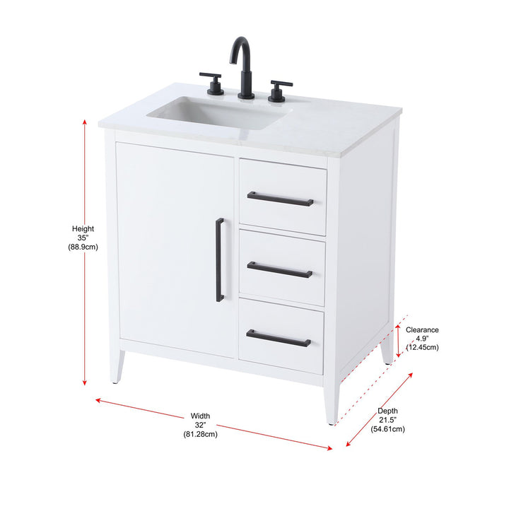 32 Inch Single Bathroom Vanity In White - View 6 - Joshua Marshal