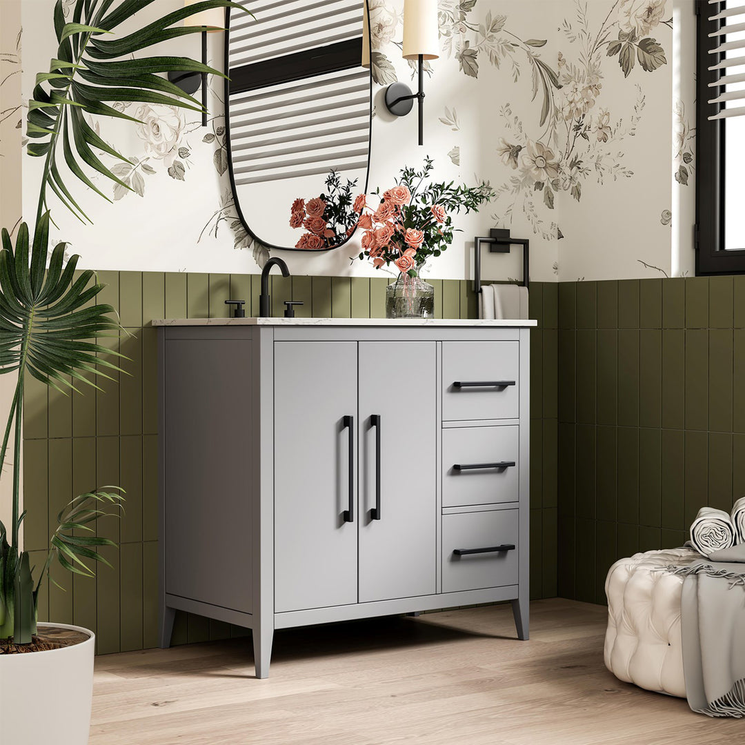 36 Inch Single Bathroom Vanity In Grey - View 2 - Joshua Marshal