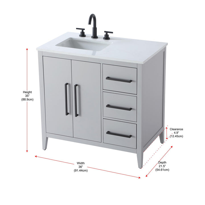 36 Inch Single Bathroom Vanity In Grey - View 6 - Joshua Marshal