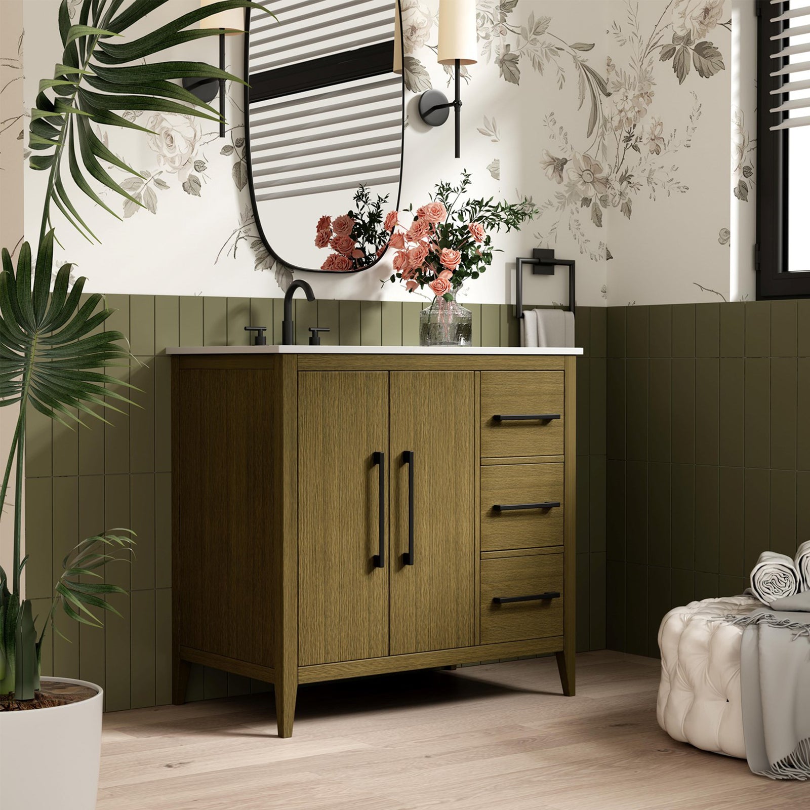 36 Inch Single Bathroom Vanity In Chestnut Brown - View 2 - Joshua Marshal