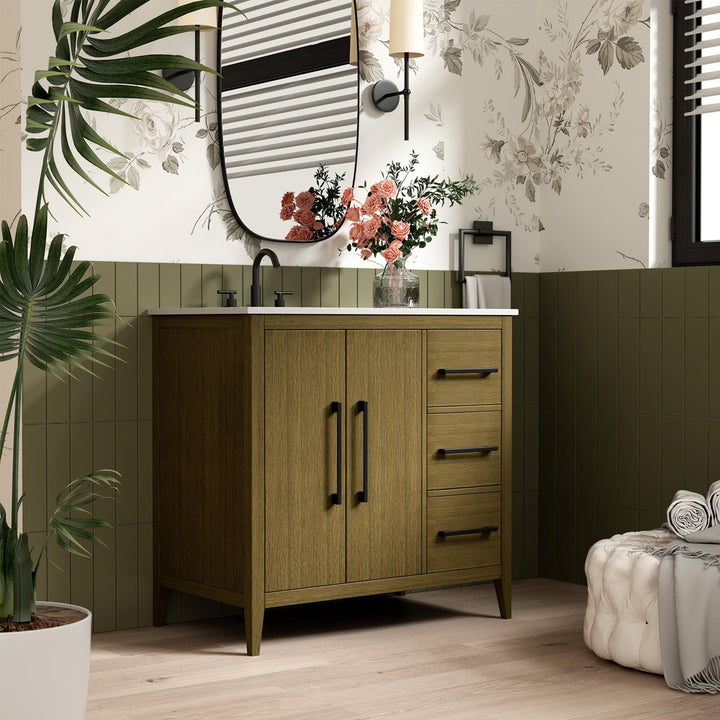 36 Inch Single Bathroom Vanity In Chestnut Brown - View 2 - Joshua Marshal
