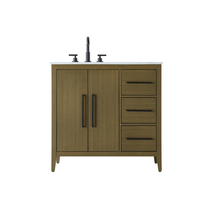 36 Inch Single Bathroom Vanity In Chestnut Brown - View 3 - Joshua Marshal