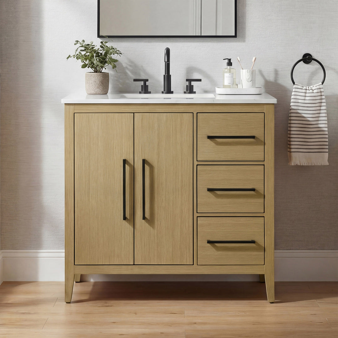 36 Inch Single Bathroom Vanity In Honey Brown Honey Brown Finish - KITCHEN & BATH by Joshua Marshal