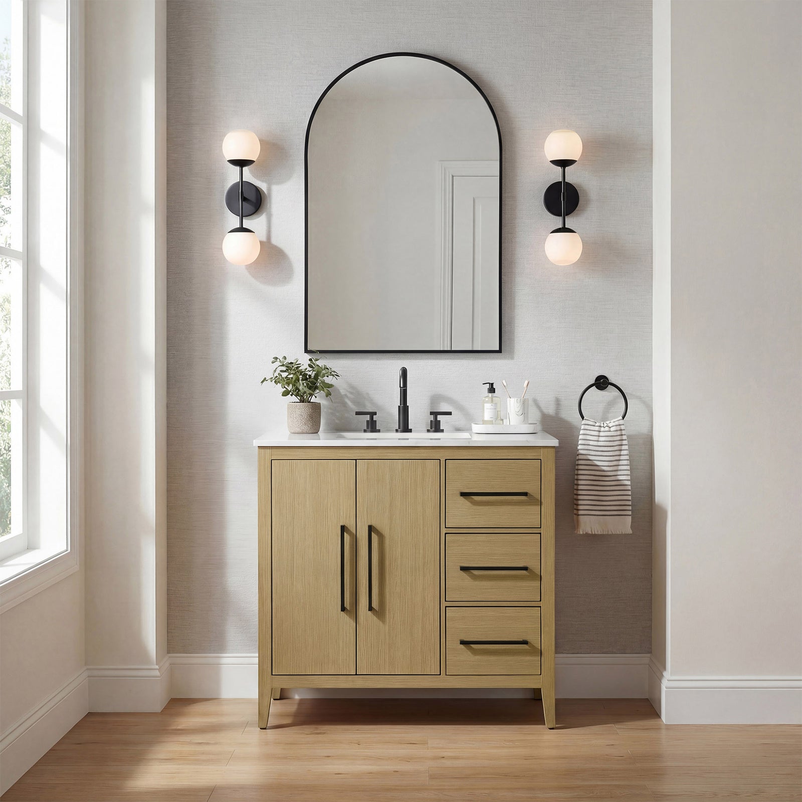 36 Inch Single Bathroom Vanity In Honey Brown - View 2 - Joshua Marshal