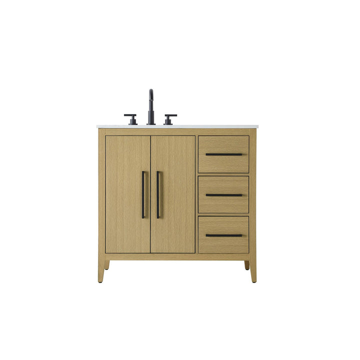 36 Inch Single Bathroom Vanity In Honey Brown - View 3 - Joshua Marshal