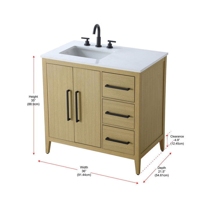 36 Inch Single Bathroom Vanity In Honey Brown - View 4 - Joshua Marshal
