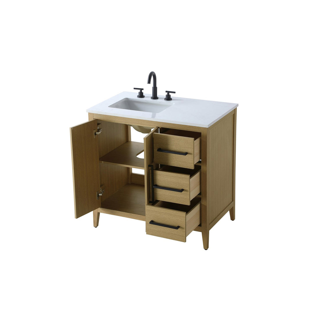 36 Inch Single Bathroom Vanity In Honey Brown - View 5 - Joshua Marshal
