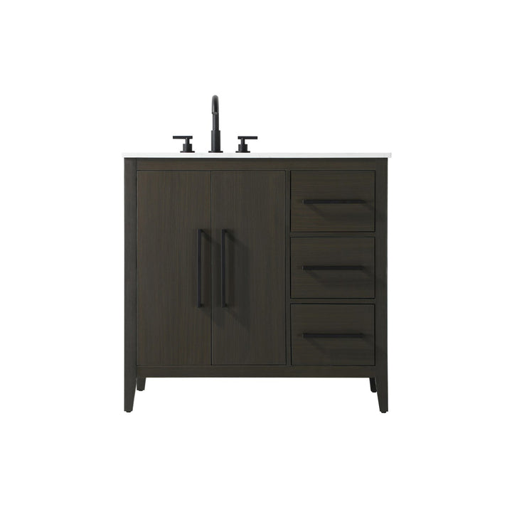 36 Inch Single Bathroom Vanity In Mocha Brown - View 3 - Joshua Marshal
