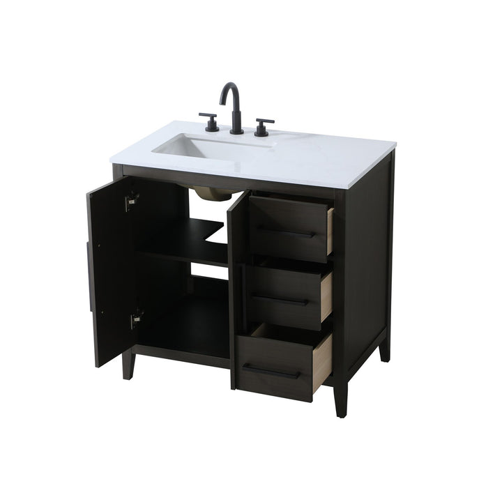 36 Inch Single Bathroom Vanity In Mocha Brown - View 4 - Joshua Marshal
