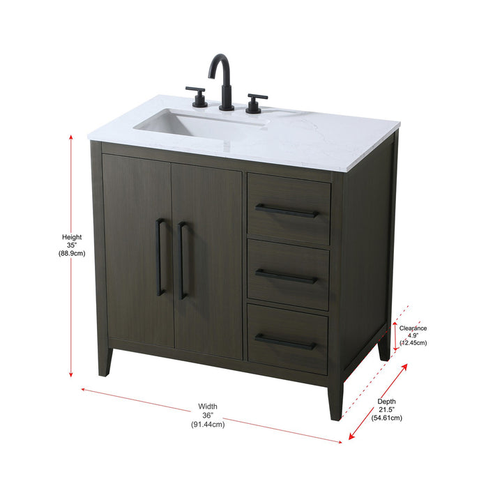 36 Inch Single Bathroom Vanity In Mocha Brown - View 6 - Joshua Marshal