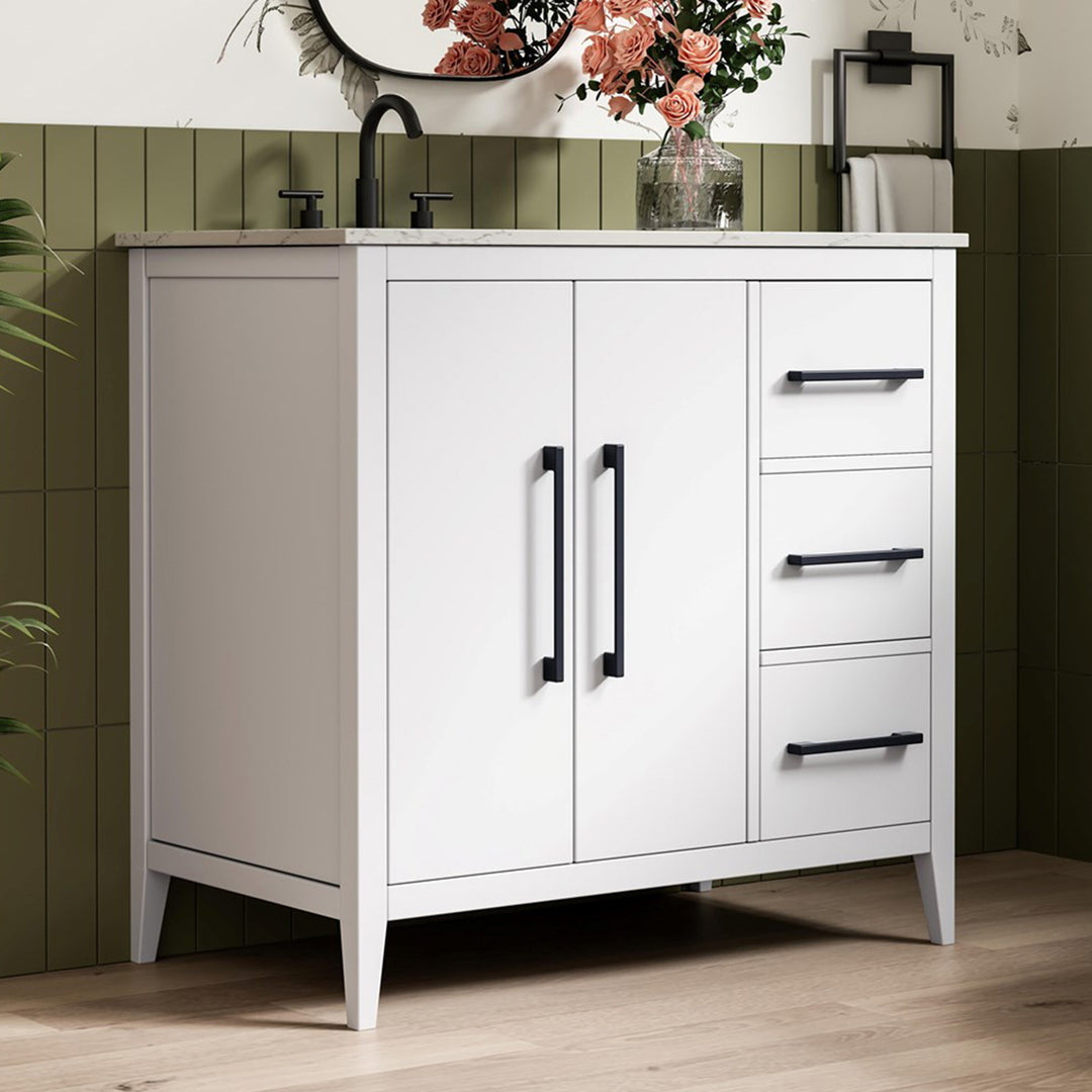 36 Inch Single Bathroom Vanity In White White Finish - KITCHEN & BATH by Joshua Marshal