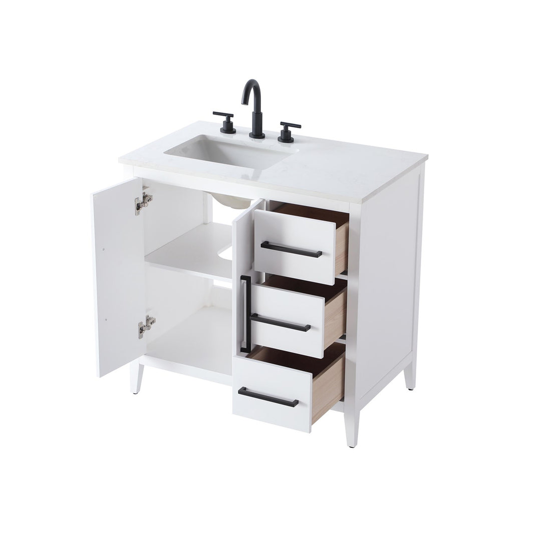 36 Inch Single Bathroom Vanity In White - View 4 - Joshua Marshal