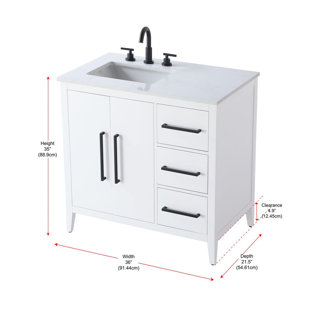 36 Inch Single Bathroom Vanity In White - View 6 - Joshua Marshal