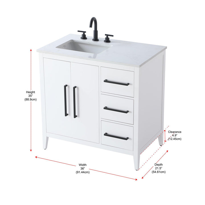 36 Inch Single Bathroom Vanity In White - View 6 - Joshua Marshal