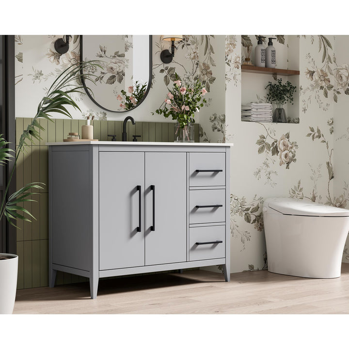 42 Inch Single Bathroom Vanity In Grey - View 2 - Joshua Marshal