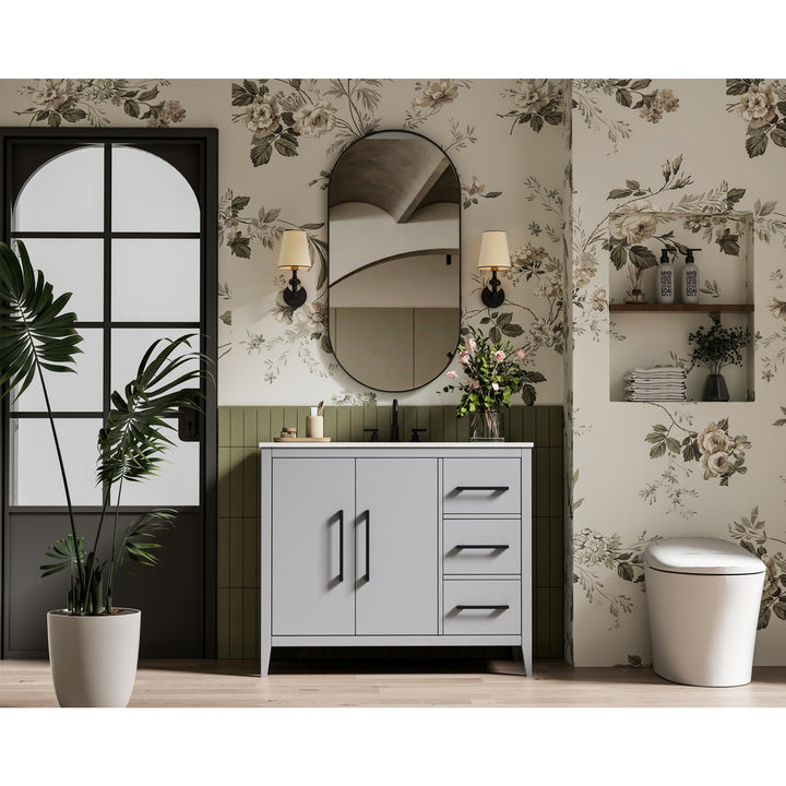 42 Inch Single Bathroom Vanity In Grey - View 3 - Joshua Marshal