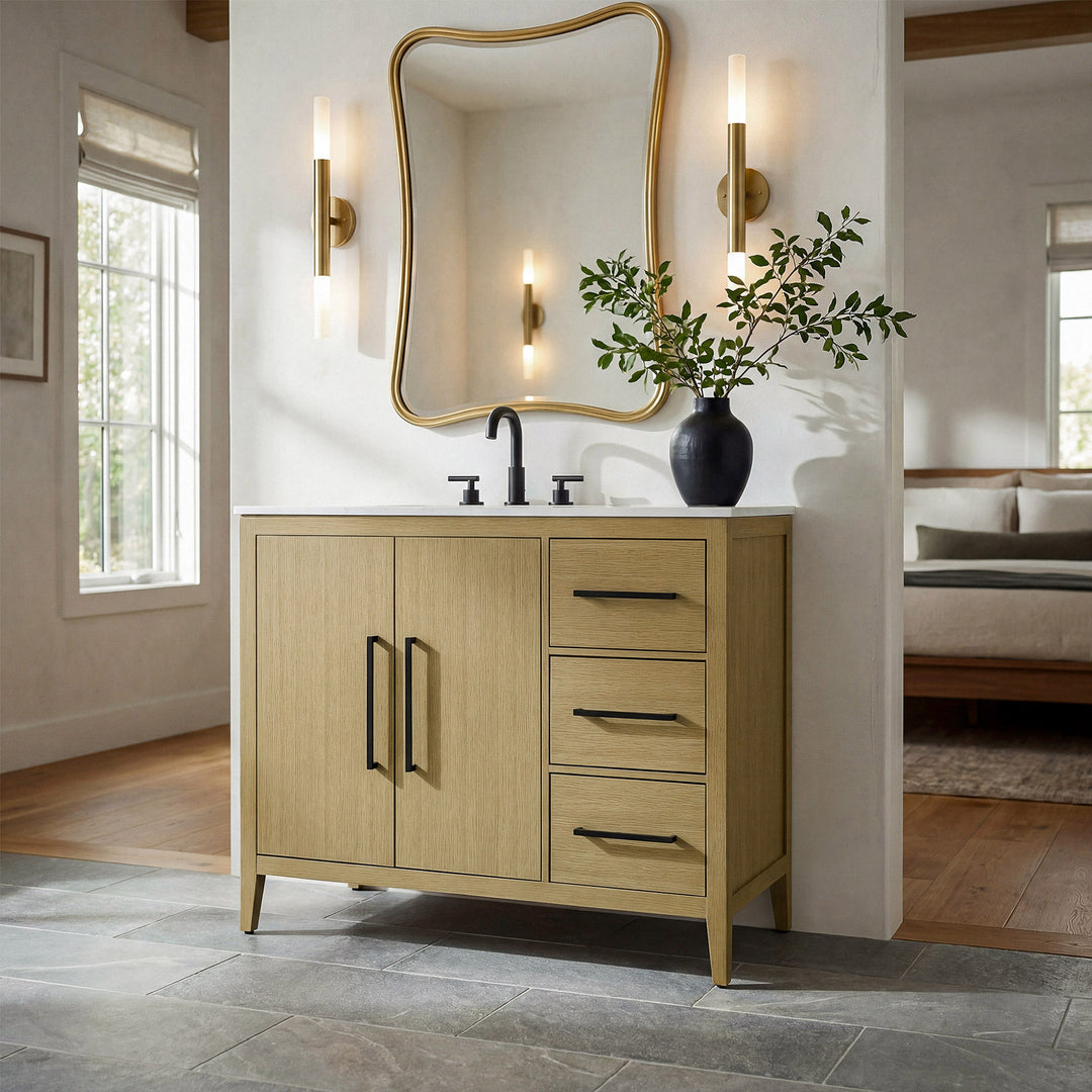42 Inch Single Bathroom Vanity In Honey Brown - View 2 - Joshua Marshal