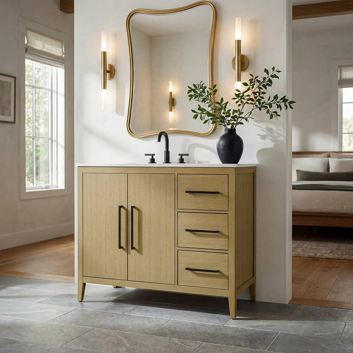 42 Inch Single Bathroom Vanity In Honey Brown - View 2 - Joshua Marshal