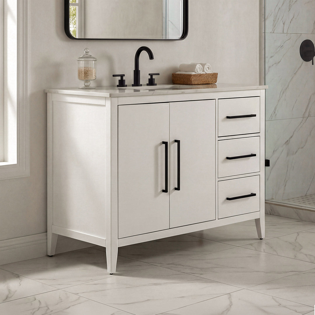 42 Inch Single Bathroom Vanity In White White Finish - KITCHEN & BATH by Joshua Marshal