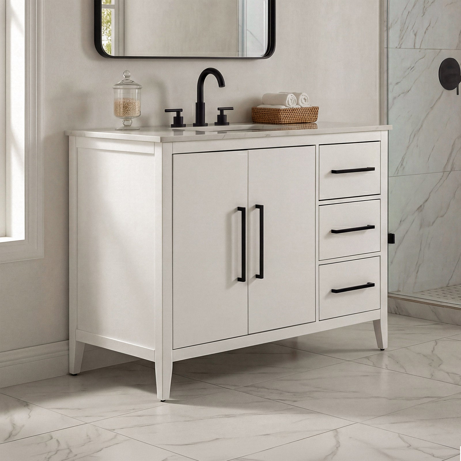 42 Inch Single Bathroom Vanity In White White Finish - KITCHEN & BATH by Joshua Marshal