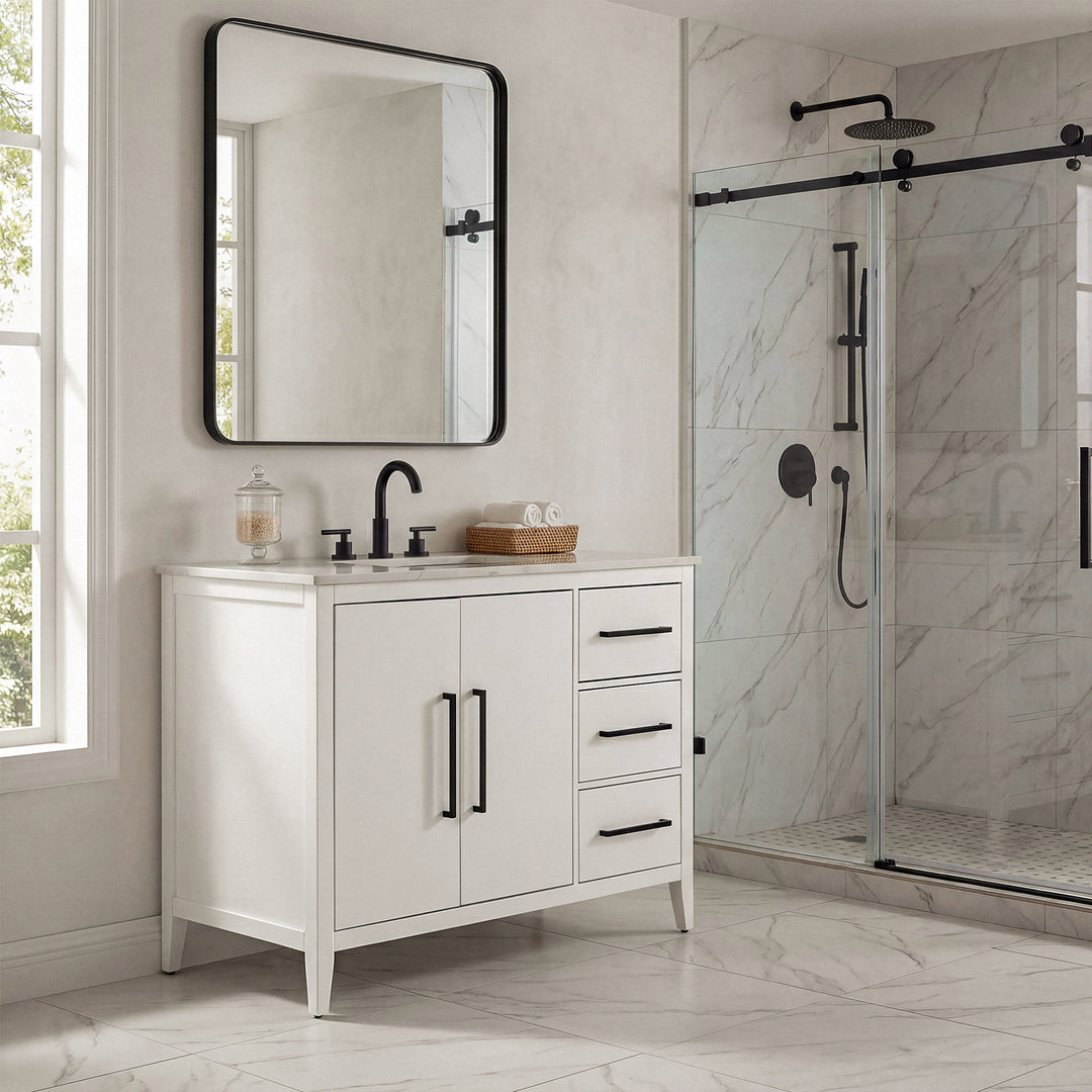 42 Inch Single Bathroom Vanity In White - View 2 - Joshua Marshal