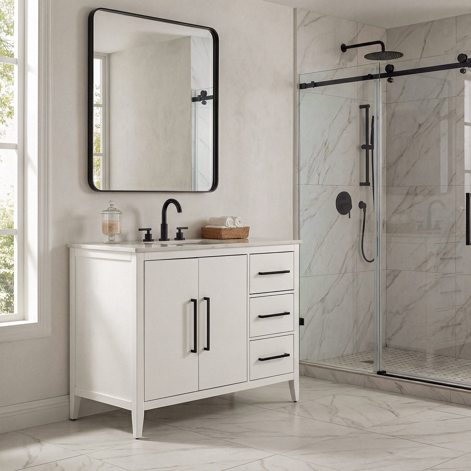 42 Inch Single Bathroom Vanity In White - View 2 - Joshua Marshal