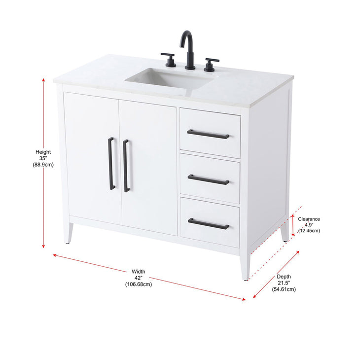 42 Inch Single Bathroom Vanity In White - View 4 - Joshua Marshal