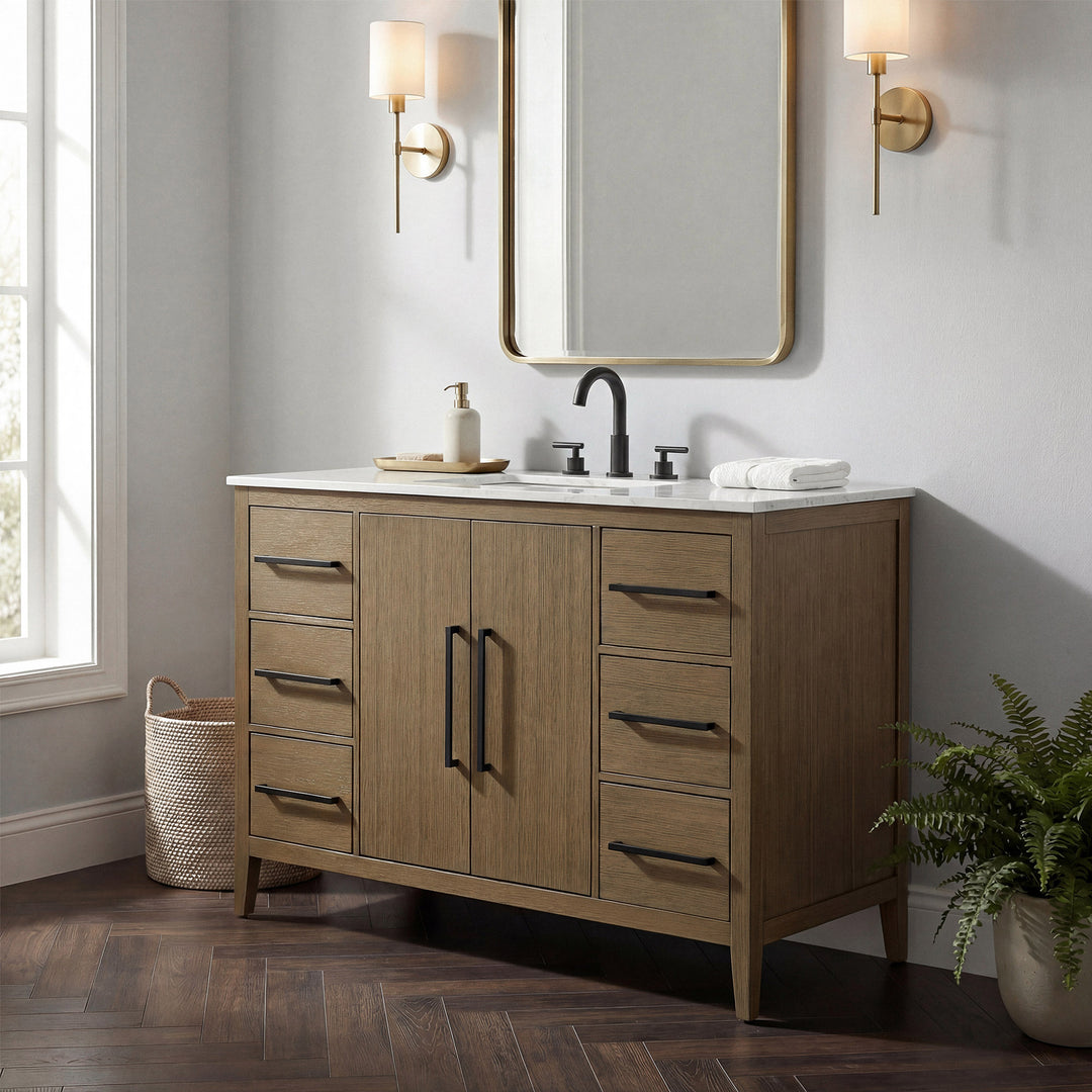 48 Inch Single Bathroom Vanity In Chestnut Brown - View 2 - Joshua Marshal