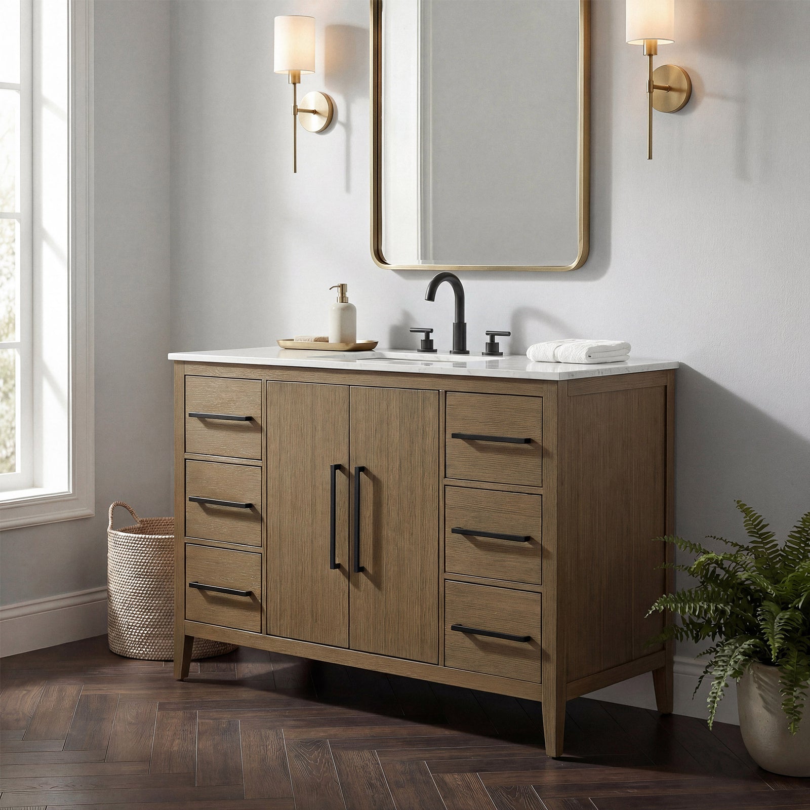 48 Inch Single Bathroom Vanity In Chestnut Brown - View 2 - Joshua Marshal