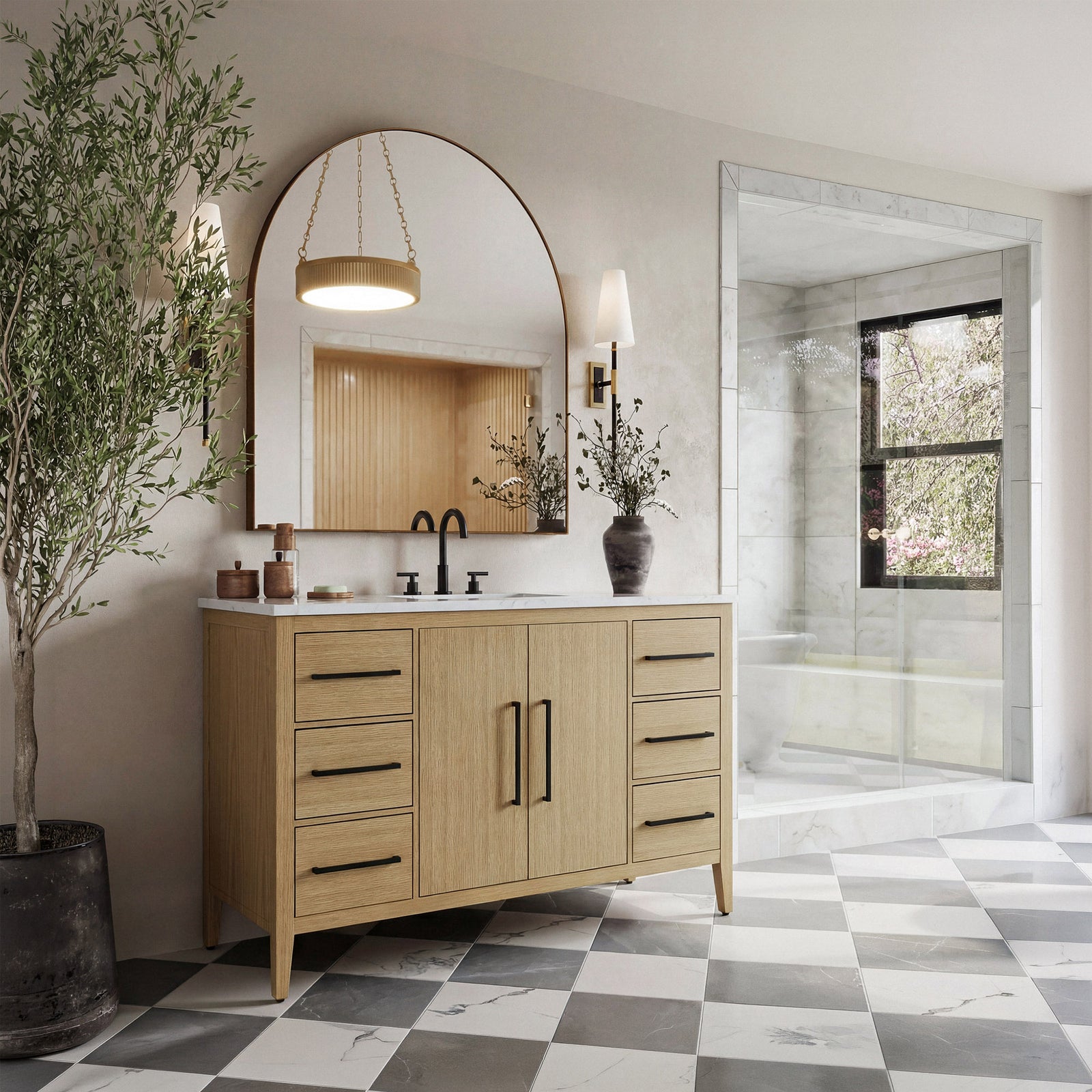 48 Inch Single Bathroom Vanity In Honey Brown - View 2 - Joshua Marshal