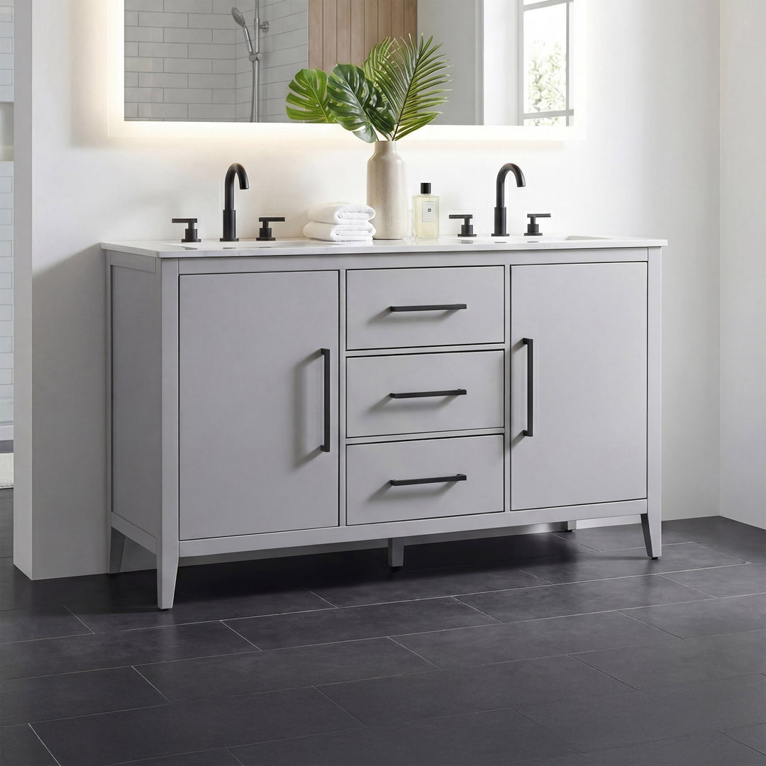 54 Inch Double Bathroom Vanity In Grey Grey Finish - KITCHEN & BATH by Joshua Marshal