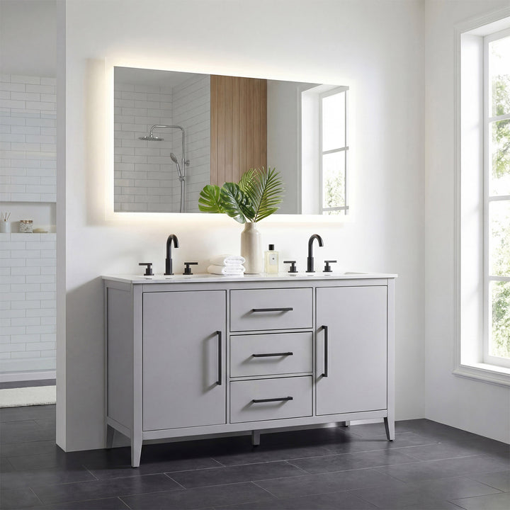 54 Inch Double Bathroom Vanity In Grey - View 2 - Joshua Marshal
