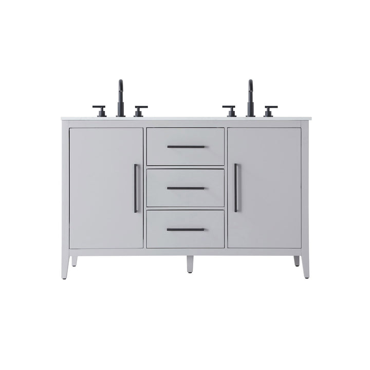 54 Inch Double Bathroom Vanity In Grey - View 3 - Joshua Marshal